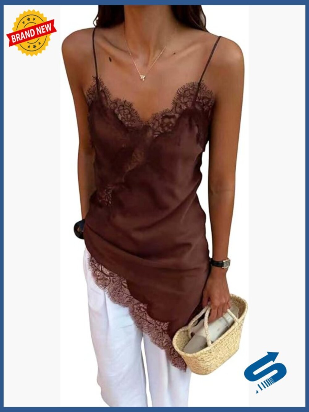 Satin Lace Trim Camisole Asymmetric Bodycon Mini Dress Sleeveless Backless